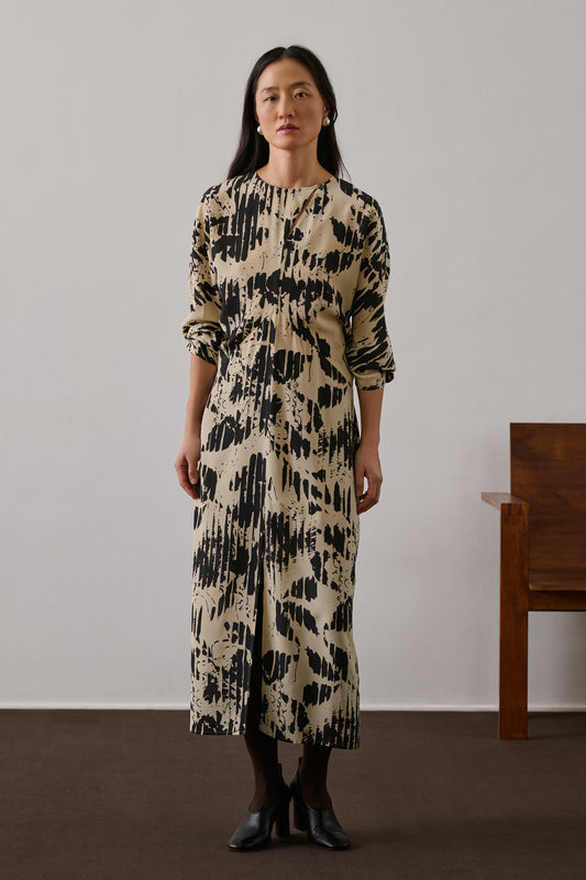 Robe Francine - Jaune Pâle/Noir - Soie - Femme