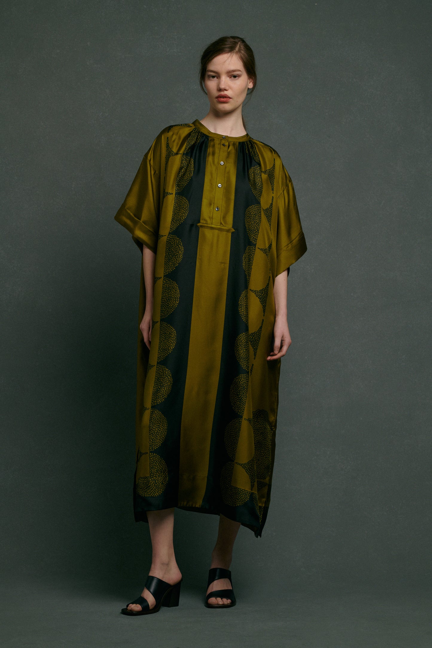 Robe Athena - Kaki/Noir - Soie - Femme