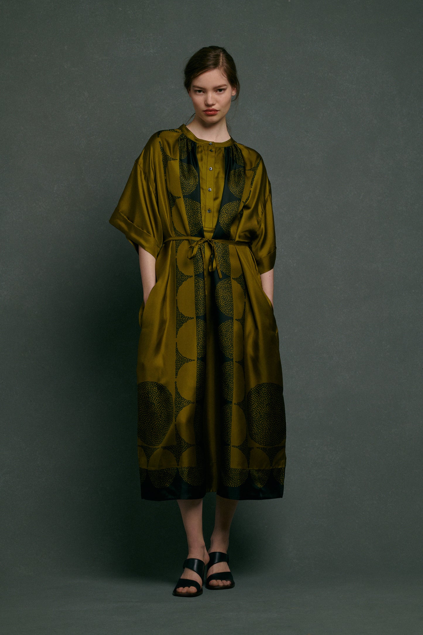 Robe Athena - Kaki/Noir - Soie - Femme