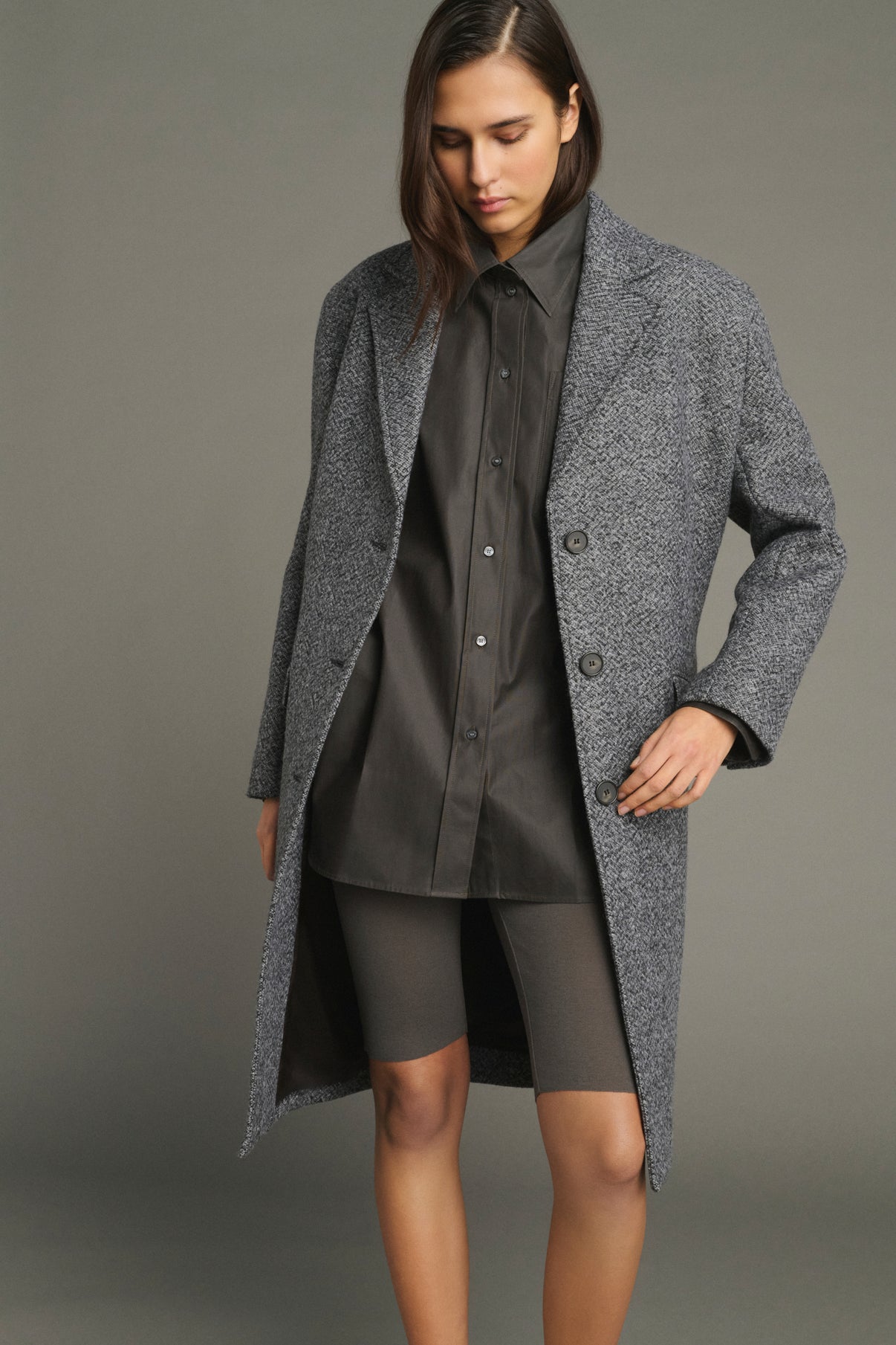Leon Coat - Grey/Black - Wool - Women vue 2
