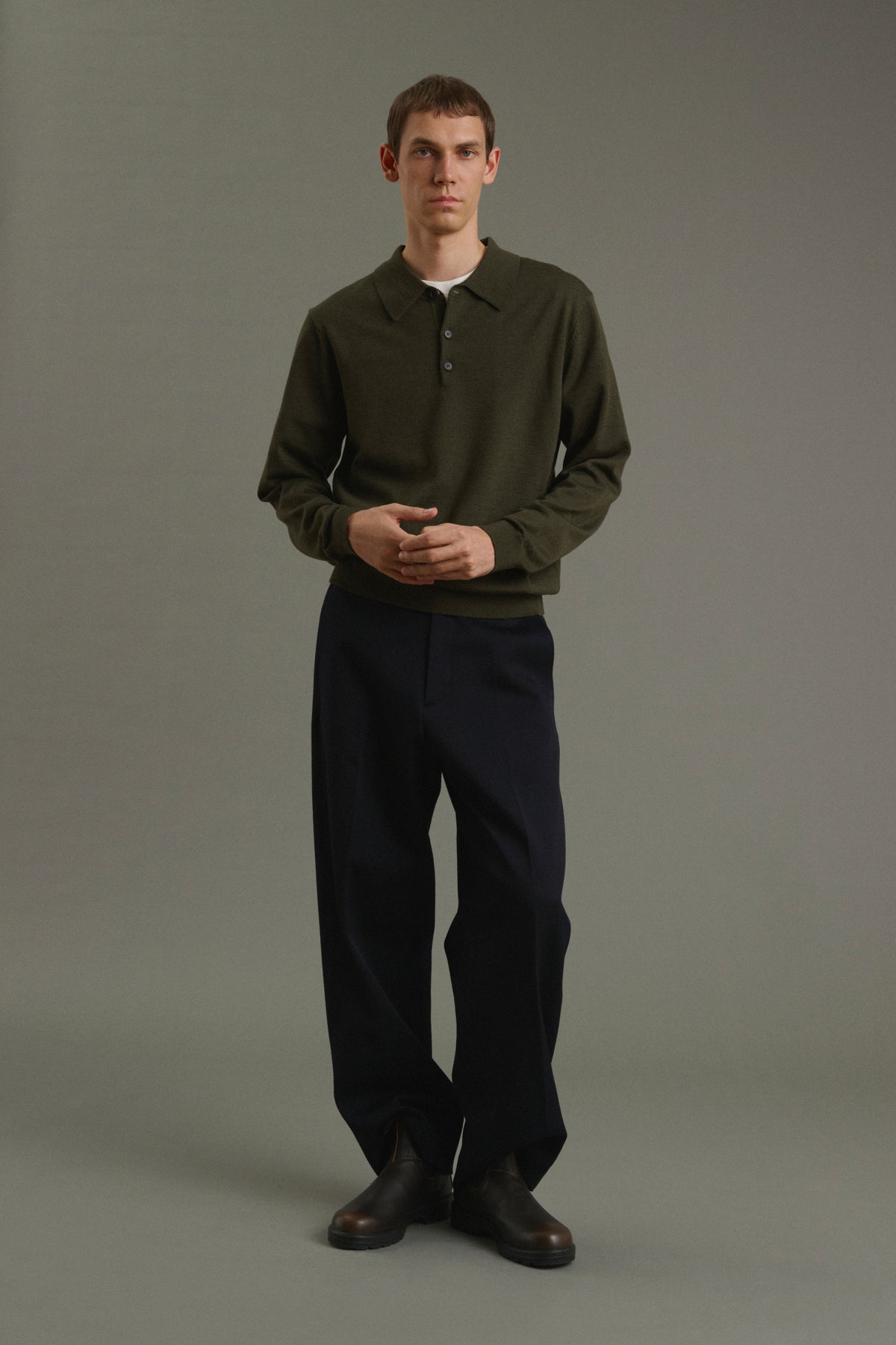 Pullover Etienne - Mélange Khaki - Merino Wool - Men
