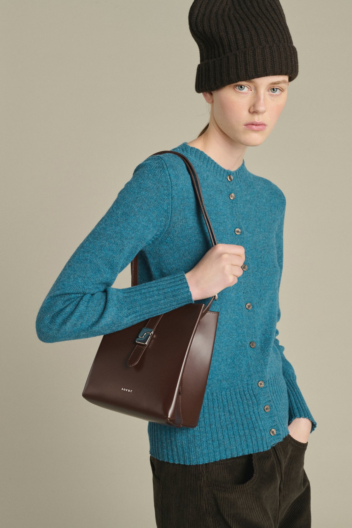 Bello Mini Bag - Warm Brown Box Leather Bucket - Soeur vue 2