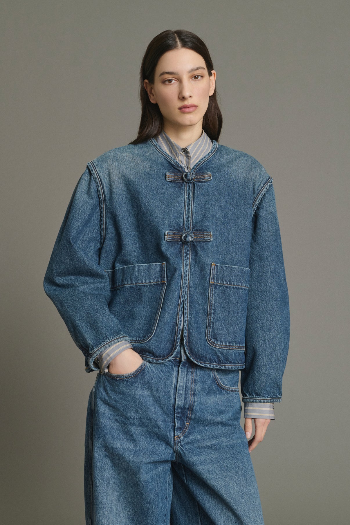 Jacket Agatha - Blue Denim Cotton Women - Soeur vue 3