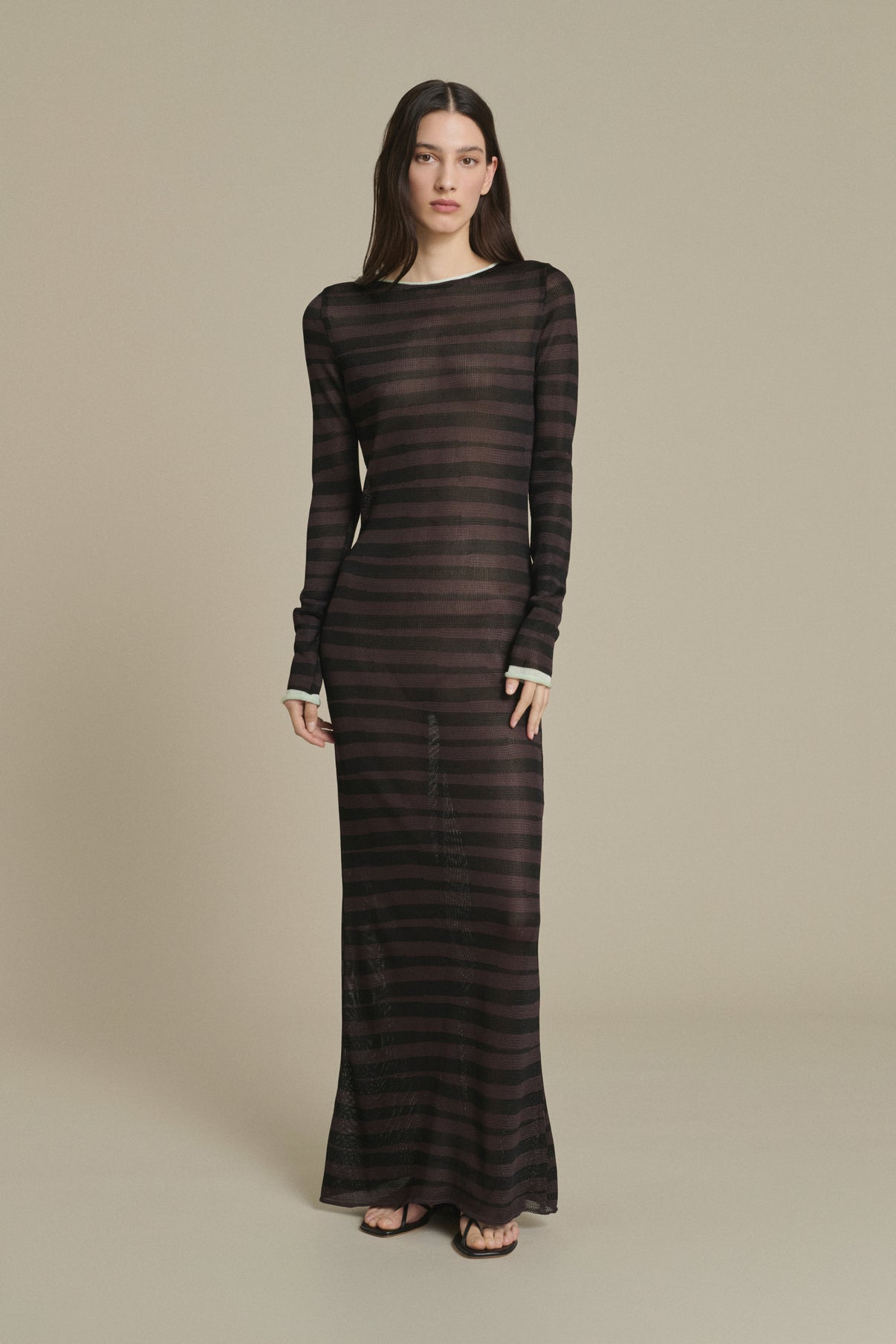 Momo long striped chocolate and black dress Soeur & TL180 - Soeur vue 1